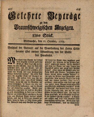 Braunschweigische Anzeigen. Gelehrte Beyträge zu den Braunschweigischen Anzeigen (Braunschweigische Anzeigen) Mittwoch 16. Oktober 1765