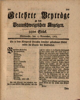 Braunschweigische Anzeigen. Gelehrte Beyträge zu den Braunschweigischen Anzeigen (Braunschweigische Anzeigen) Mittwoch 13. November 1765