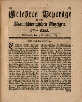 Braunschweigische Anzeigen. Gelehrte Beyträge zu den Braunschweigischen Anzeigen (Braunschweigische Anzeigen) Mittwoch 4. Dezember 1765