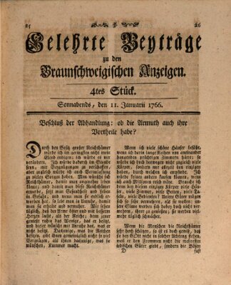 Braunschweigische Anzeigen. Gelehrte Beyträge zu den Braunschweigischen Anzeigen (Braunschweigische Anzeigen) Samstag 11. Januar 1766