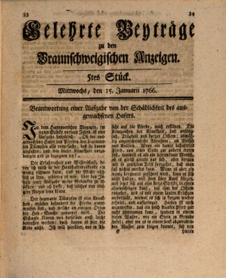 Braunschweigische Anzeigen. Gelehrte Beyträge zu den Braunschweigischen Anzeigen (Braunschweigische Anzeigen) Mittwoch 15. Januar 1766