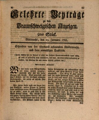 Braunschweigische Anzeigen. Gelehrte Beyträge zu den Braunschweigischen Anzeigen (Braunschweigische Anzeigen) Mittwoch 29. Januar 1766