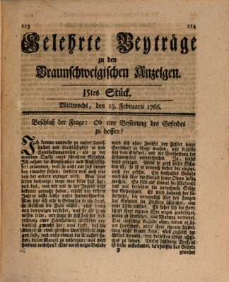 Braunschweigische Anzeigen. Gelehrte Beyträge zu den Braunschweigischen Anzeigen (Braunschweigische Anzeigen) Mittwoch 19. Februar 1766