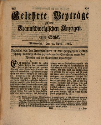 Braunschweigische Anzeigen. Gelehrte Beyträge zu den Braunschweigischen Anzeigen (Braunschweigische Anzeigen) Mittwoch 30. April 1766