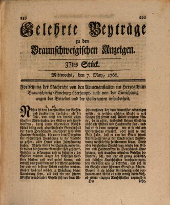 Braunschweigische Anzeigen. Gelehrte Beyträge zu den Braunschweigischen Anzeigen (Braunschweigische Anzeigen) Mittwoch 7. Mai 1766