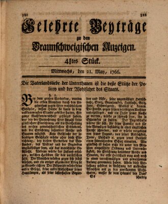 Braunschweigische Anzeigen. Gelehrte Beyträge zu den Braunschweigischen Anzeigen (Braunschweigische Anzeigen) Mittwoch 21. Mai 1766