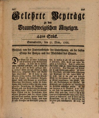 Braunschweigische Anzeigen. Gelehrte Beyträge zu den Braunschweigischen Anzeigen (Braunschweigische Anzeigen) Samstag 31. Mai 1766