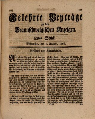 Braunschweigische Anzeigen. Gelehrte Beyträge zu den Braunschweigischen Anzeigen (Braunschweigische Anzeigen) Mittwoch 6. August 1766