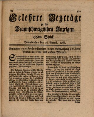 Braunschweigische Anzeigen. Gelehrte Beyträge zu den Braunschweigischen Anzeigen (Braunschweigische Anzeigen) Samstag 16. August 1766