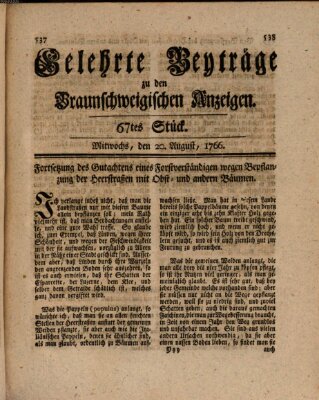 Braunschweigische Anzeigen. Gelehrte Beyträge zu den Braunschweigischen Anzeigen (Braunschweigische Anzeigen) Mittwoch 20. August 1766