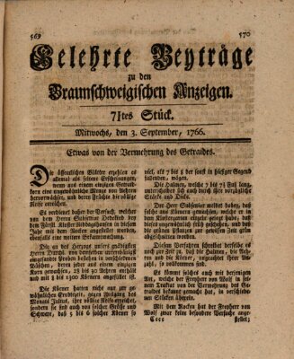 Braunschweigische Anzeigen. Gelehrte Beyträge zu den Braunschweigischen Anzeigen (Braunschweigische Anzeigen) Mittwoch 3. September 1766