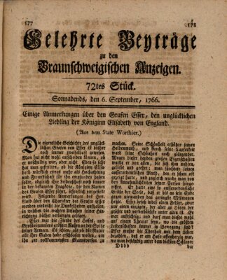 Braunschweigische Anzeigen. Gelehrte Beyträge zu den Braunschweigischen Anzeigen (Braunschweigische Anzeigen) Samstag 6. September 1766