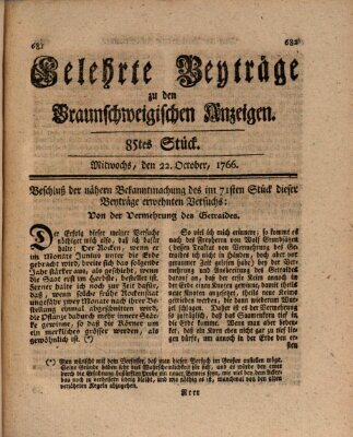 Braunschweigische Anzeigen. Gelehrte Beyträge zu den Braunschweigischen Anzeigen (Braunschweigische Anzeigen) Mittwoch 22. Oktober 1766