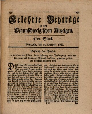 Braunschweigische Anzeigen. Gelehrte Beyträge zu den Braunschweigischen Anzeigen (Braunschweigische Anzeigen) Mittwoch 29. Oktober 1766