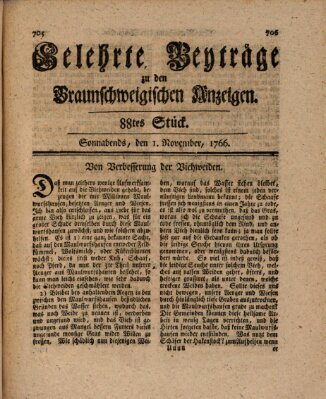 Braunschweigische Anzeigen. Gelehrte Beyträge zu den Braunschweigischen Anzeigen (Braunschweigische Anzeigen) Samstag 1. November 1766