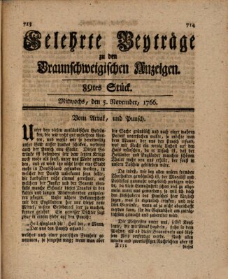 Braunschweigische Anzeigen. Gelehrte Beyträge zu den Braunschweigischen Anzeigen (Braunschweigische Anzeigen) Mittwoch 5. November 1766