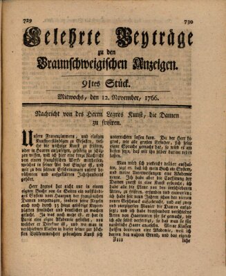 Braunschweigische Anzeigen. Gelehrte Beyträge zu den Braunschweigischen Anzeigen (Braunschweigische Anzeigen) Mittwoch 12. November 1766