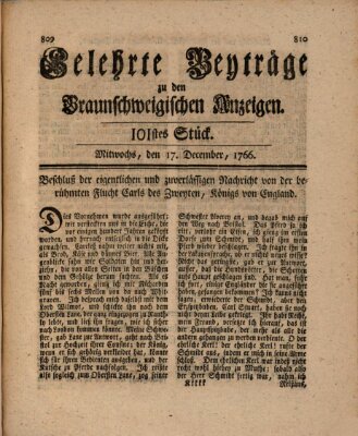 Braunschweigische Anzeigen. Gelehrte Beyträge zu den Braunschweigischen Anzeigen (Braunschweigische Anzeigen) Mittwoch 17. Dezember 1766