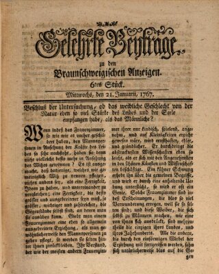 Braunschweigische Anzeigen. Gelehrte Beyträge zu den Braunschweigischen Anzeigen (Braunschweigische Anzeigen) Mittwoch 21. Januar 1767