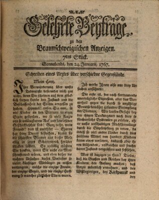 Braunschweigische Anzeigen. Gelehrte Beyträge zu den Braunschweigischen Anzeigen (Braunschweigische Anzeigen) Samstag 24. Januar 1767