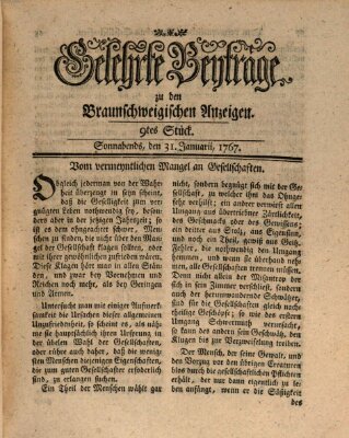 Braunschweigische Anzeigen. Gelehrte Beyträge zu den Braunschweigischen Anzeigen (Braunschweigische Anzeigen) Samstag 31. Januar 1767