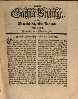 Braunschweigische Anzeigen. Gelehrte Beyträge zu den Braunschweigischen Anzeigen (Braunschweigische Anzeigen) Mittwoch 4. Februar 1767