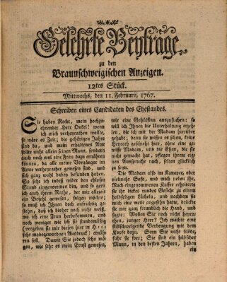 Braunschweigische Anzeigen. Gelehrte Beyträge zu den Braunschweigischen Anzeigen (Braunschweigische Anzeigen) Mittwoch 11. Februar 1767