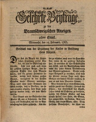 Braunschweigische Anzeigen. Gelehrte Beyträge zu den Braunschweigischen Anzeigen (Braunschweigische Anzeigen) Mittwoch 25. Februar 1767