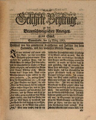 Braunschweigische Anzeigen. Gelehrte Beyträge zu den Braunschweigischen Anzeigen (Braunschweigische Anzeigen) Samstag 14. März 1767