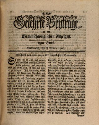 Braunschweigische Anzeigen. Gelehrte Beyträge zu den Braunschweigischen Anzeigen (Braunschweigische Anzeigen) Mittwoch 8. April 1767