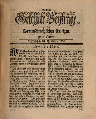 Braunschweigische Anzeigen. Gelehrte Beyträge zu den Braunschweigischen Anzeigen (Braunschweigische Anzeigen) Mittwoch 15. April 1767