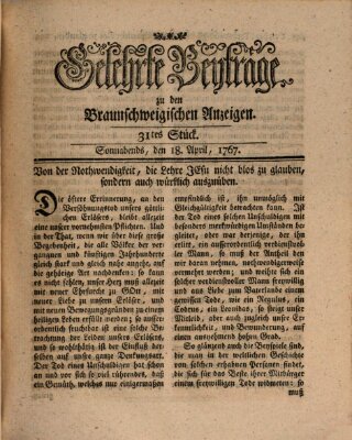 Braunschweigische Anzeigen. Gelehrte Beyträge zu den Braunschweigischen Anzeigen (Braunschweigische Anzeigen) Samstag 18. April 1767