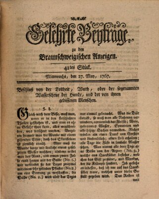 Braunschweigische Anzeigen. Gelehrte Beyträge zu den Braunschweigischen Anzeigen (Braunschweigische Anzeigen) Mittwoch 27. Mai 1767