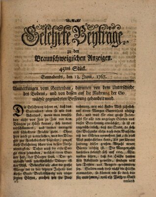 Braunschweigische Anzeigen. Gelehrte Beyträge zu den Braunschweigischen Anzeigen (Braunschweigische Anzeigen) Samstag 13. Juni 1767