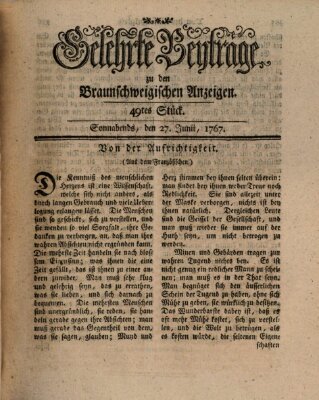 Braunschweigische Anzeigen. Gelehrte Beyträge zu den Braunschweigischen Anzeigen (Braunschweigische Anzeigen) Samstag 27. Juni 1767