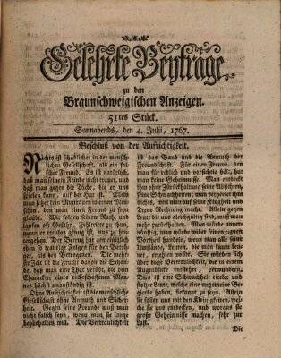 Braunschweigische Anzeigen. Gelehrte Beyträge zu den Braunschweigischen Anzeigen (Braunschweigische Anzeigen) Samstag 4. Juli 1767