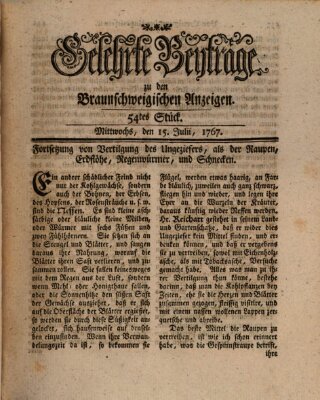 Braunschweigische Anzeigen. Gelehrte Beyträge zu den Braunschweigischen Anzeigen (Braunschweigische Anzeigen) Mittwoch 15. Juli 1767