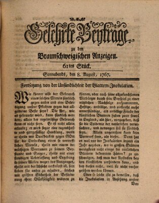 Braunschweigische Anzeigen. Gelehrte Beyträge zu den Braunschweigischen Anzeigen (Braunschweigische Anzeigen) Samstag 8. August 1767