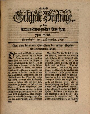 Braunschweigische Anzeigen. Gelehrte Beyträge zu den Braunschweigischen Anzeigen (Braunschweigische Anzeigen) Samstag 19. September 1767