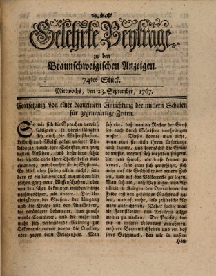 Braunschweigische Anzeigen. Gelehrte Beyträge zu den Braunschweigischen Anzeigen (Braunschweigische Anzeigen) Mittwoch 23. September 1767