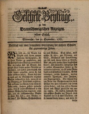 Braunschweigische Anzeigen. Gelehrte Beyträge zu den Braunschweigischen Anzeigen (Braunschweigische Anzeigen) Mittwoch 30. September 1767