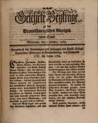 Braunschweigische Anzeigen. Gelehrte Beyträge zu den Braunschweigischen Anzeigen (Braunschweigische Anzeigen) Mittwoch 7. Oktober 1767