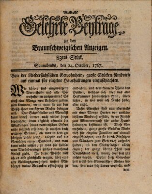 Braunschweigische Anzeigen. Gelehrte Beyträge zu den Braunschweigischen Anzeigen (Braunschweigische Anzeigen) Samstag 24. Oktober 1767