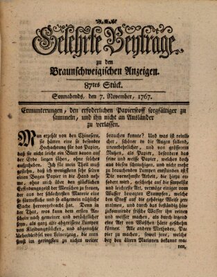 Braunschweigische Anzeigen. Gelehrte Beyträge zu den Braunschweigischen Anzeigen (Braunschweigische Anzeigen) Samstag 7. November 1767