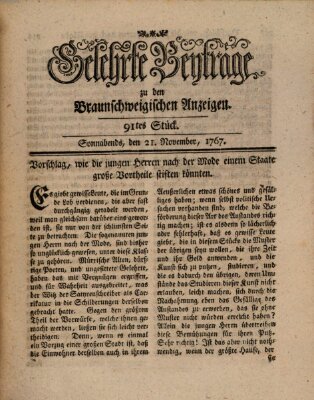 Braunschweigische Anzeigen. Gelehrte Beyträge zu den Braunschweigischen Anzeigen (Braunschweigische Anzeigen) Samstag 21. November 1767