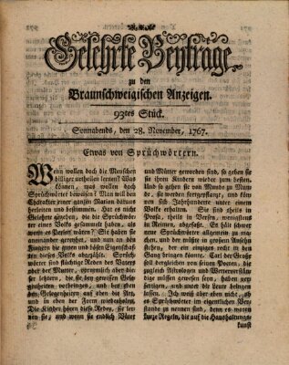 Braunschweigische Anzeigen. Gelehrte Beyträge zu den Braunschweigischen Anzeigen (Braunschweigische Anzeigen) Samstag 28. November 1767