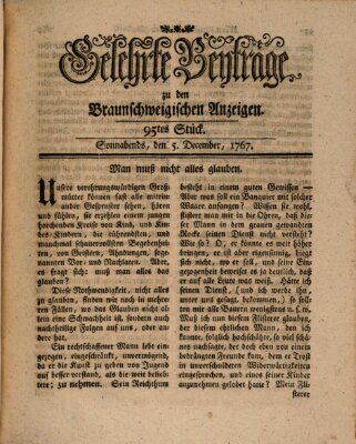 Braunschweigische Anzeigen. Gelehrte Beyträge zu den Braunschweigischen Anzeigen (Braunschweigische Anzeigen) Samstag 5. Dezember 1767