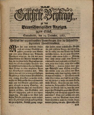 Braunschweigische Anzeigen. Gelehrte Beyträge zu den Braunschweigischen Anzeigen (Braunschweigische Anzeigen) Samstag 19. Dezember 1767