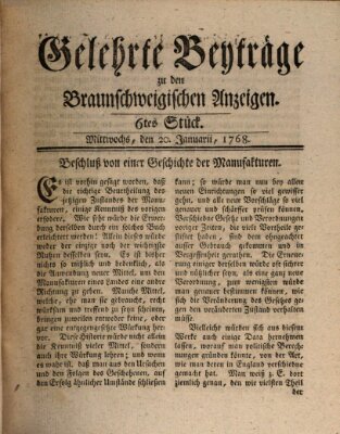 Braunschweigische Anzeigen. Gelehrte Beyträge zu den Braunschweigischen Anzeigen (Braunschweigische Anzeigen) Mittwoch 20. Januar 1768