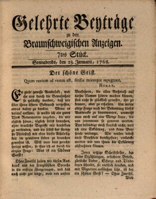 Braunschweigische Anzeigen. Gelehrte Beyträge zu den Braunschweigischen Anzeigen (Braunschweigische Anzeigen) Samstag 23. Januar 1768